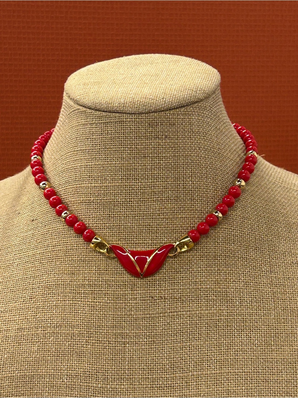 Napier Red enamel beaded necklace vintage